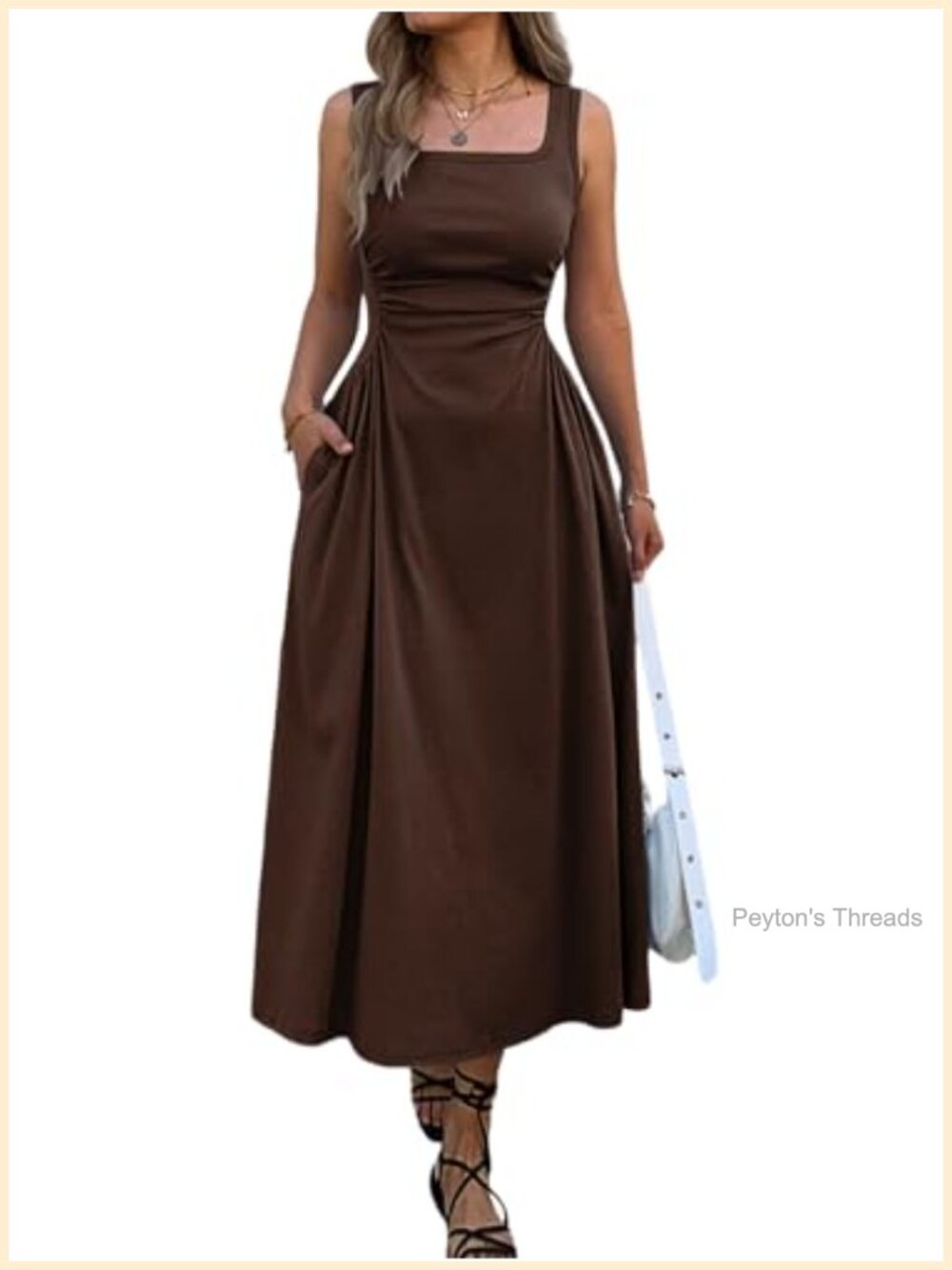 Women's Square Neck Sleeveless Slim-Fit Maxi Dress with Pockets